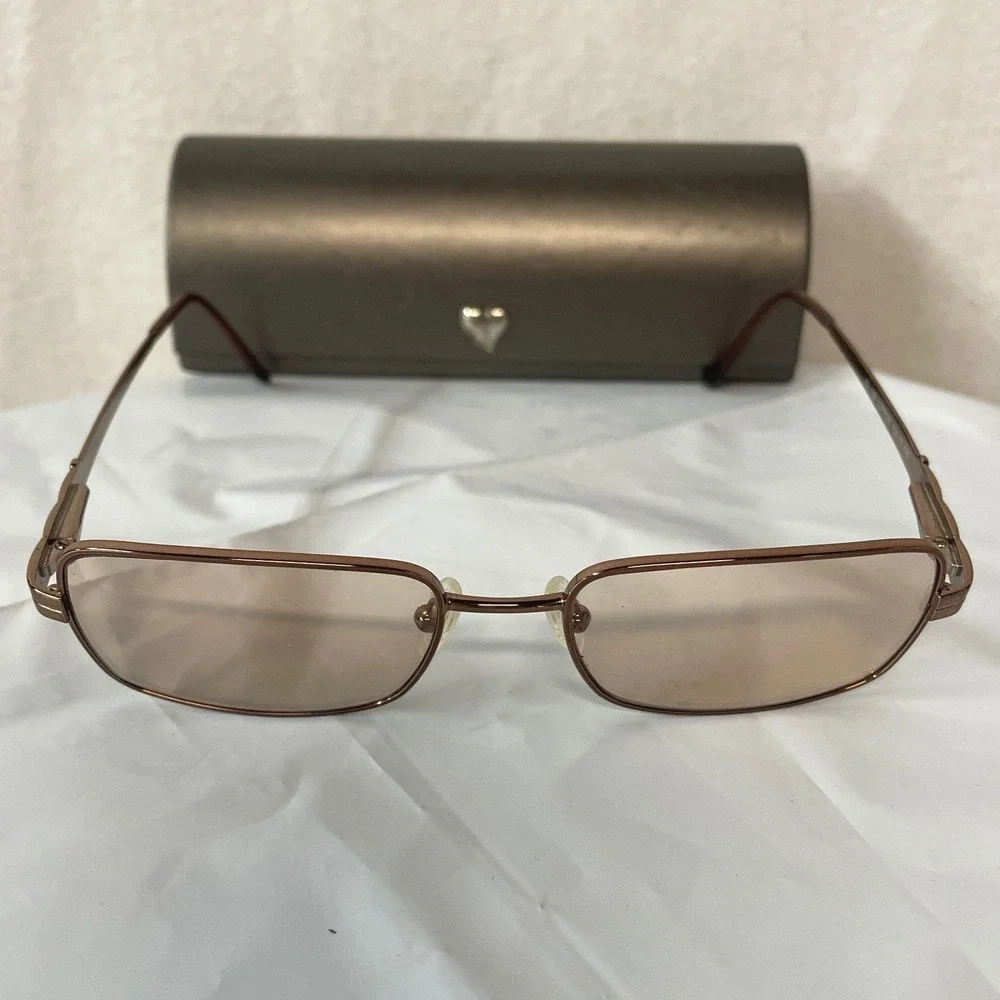 Vintage Y2K Carolee Copper Metal Rectangular Eyeglasses Frames Only with Case